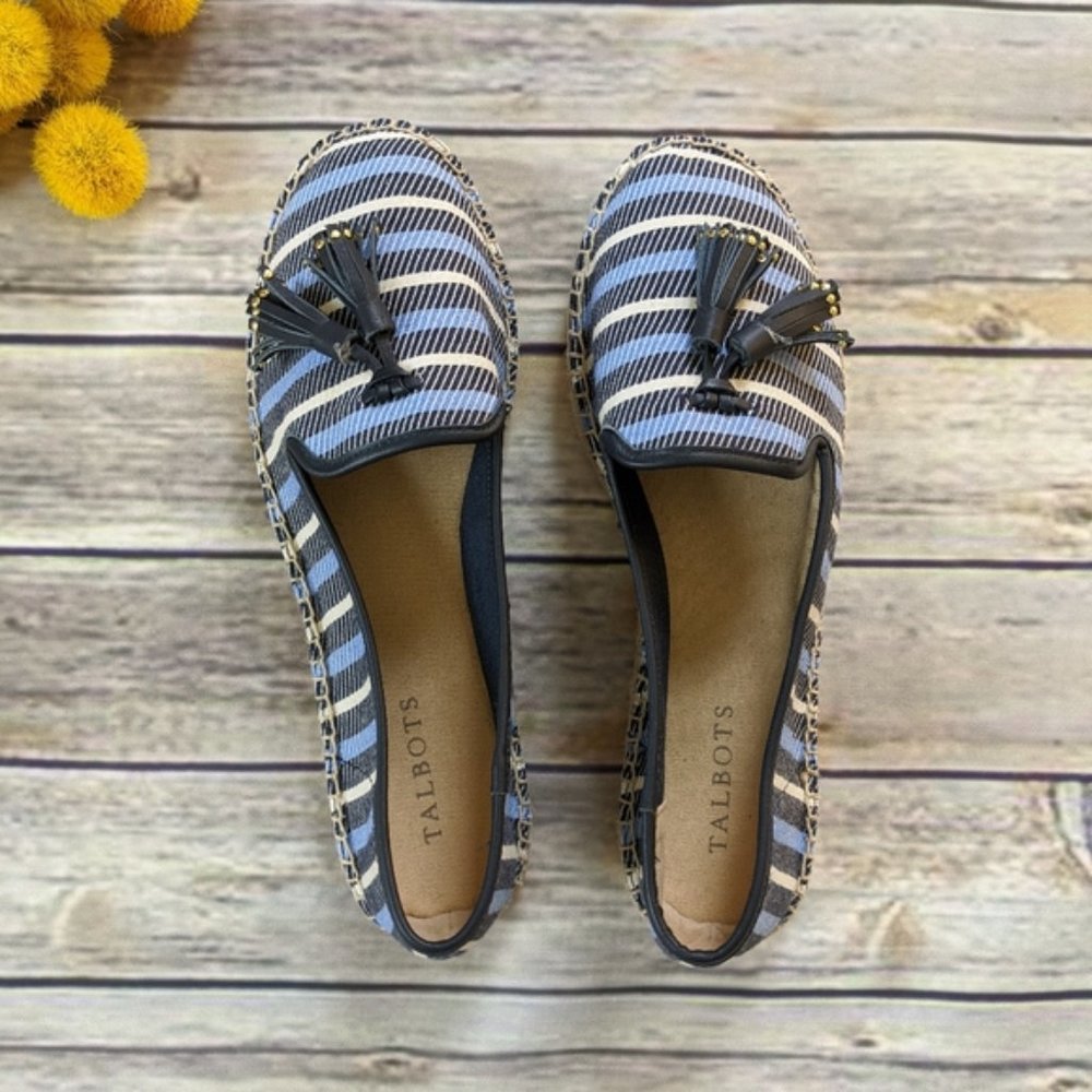 New Talbots Ivy Striped Espadrille Tassel Loafers - Picture 5 of 16